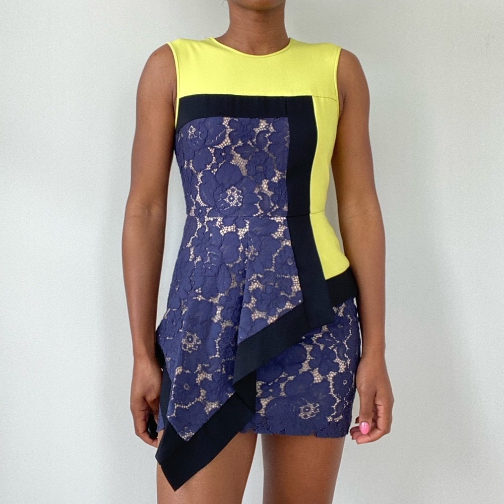 BCBG Neon and Lace print Sleeveless Dress Size Medium